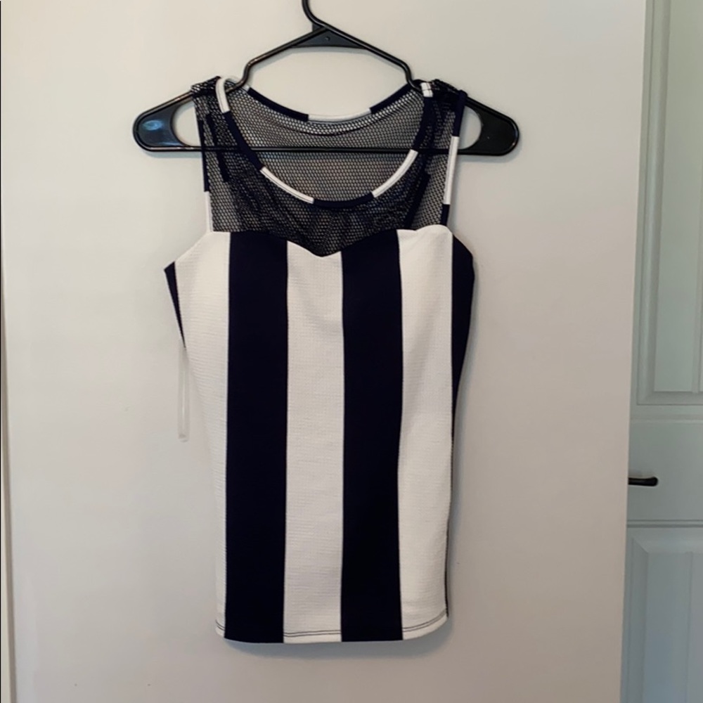 Navy and white striped blouse.